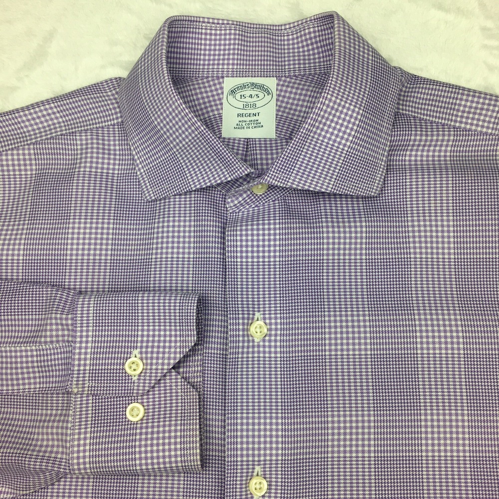 Brooks Brothers Dress Shirt Mens 15-4/5 Purple Plaid Regent Non-Iron 1818